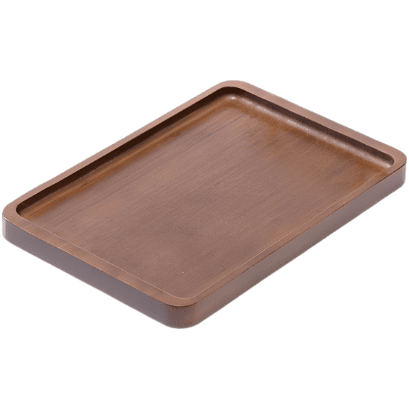 Wood Serving Tray, New Chinese Style Wooden Tea Tray, 11.8 x 7.9 in / 30 x 20 cm Ottoman Tray, Solid Brown Smooth Wood Serving Tray with Raised Edges, for Home and Hotel Use