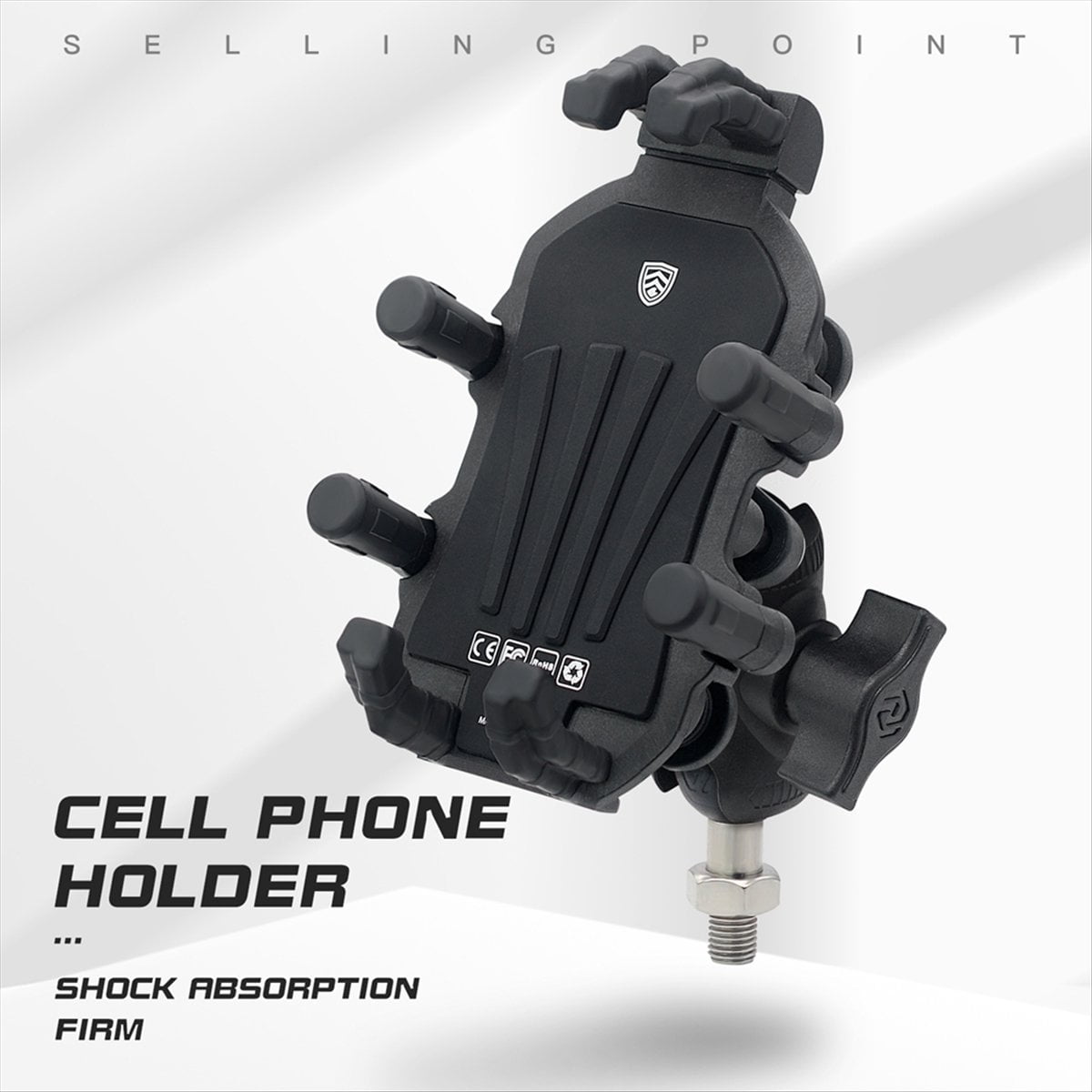 Motorcycle Fork Stem Phone Mount with Vibration Dampener, Adjustable Motorcycle Cellphone Holder Screw Mount - M8