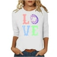 thumbnail image 2 of Fartey Plus Size Womens 3/4 Sleeve Blouses Happy Easter Crew Neck Shirts Fashion Funny Letter Graphic Tees Casual Loose Summer Tunic Tops 2025 White S-5XL, 2 of 6