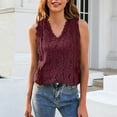 thumbnail image 2 of Women's Lace Tank Tops Sleeveless V Neck Slim Fit Trendy Solid Tunic Shirts Hollow Out T Shirts Wine,XL, 2 of 5