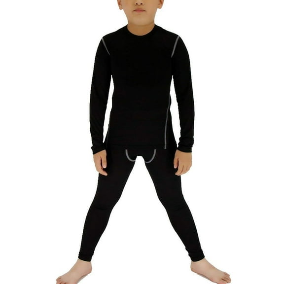 YUSHOW Youth Boys Compression Shirts & Pants Long Sleeve Athletic Shirts Sport Soccer Leggings Black Size 14