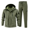 thumbnail image 2 of Men's Outdoor Jacket Suit Plus Velvet Cold Proof Windproof Warm Cycling Mountaineering Set, for Winter Sports and Harsh Weather Conditions,Army Green,L, 2 of 7