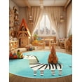 thumbnail image 3 of Unique Loom Whimsy Kids Collection Area Rug - Zebra (3' 3" Round Teal/Ivory), 3 of 9