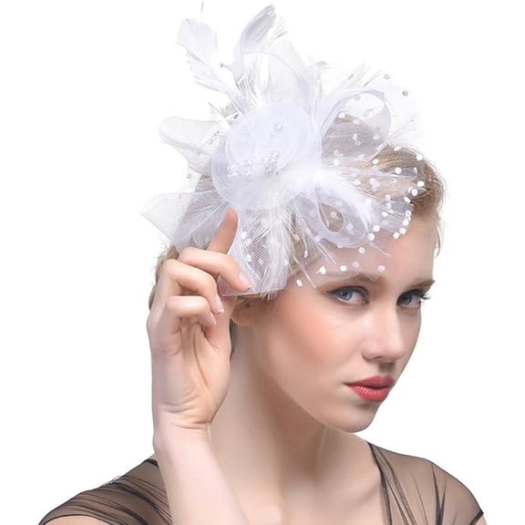 Janrevotw Fascinators Hat Flower Mesh Ribbons Feathers on a Headband and a Clip Tea Party Headwear for Girls and Women