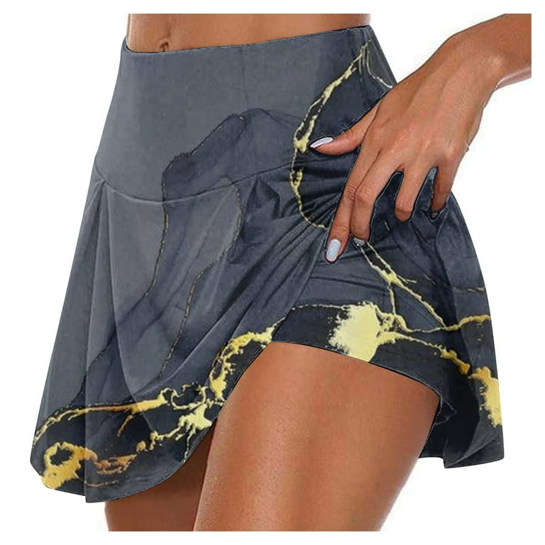 Mlqidk Women's Athletic Tennis Skorts Athletic Golf Skorts Floral Print High  Waisted Workout Running Skirts,Black M 