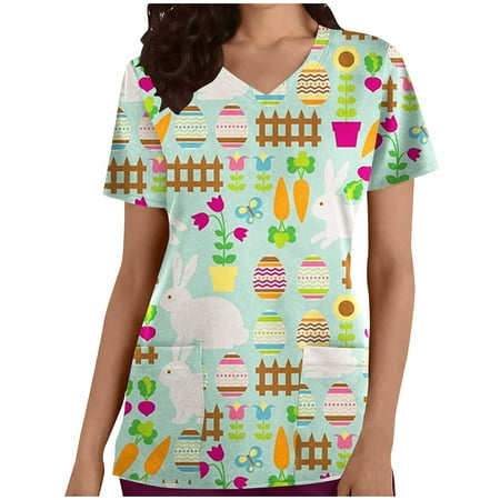 

Easter Day Tops for Women US Rabbit Graphic T-Shirt Holiday Flared Casual Shirts Oversized Loose Cute Tunics Printed Easter Blouses Tunic Basic Graphic Tees Scrub Tops Ladies