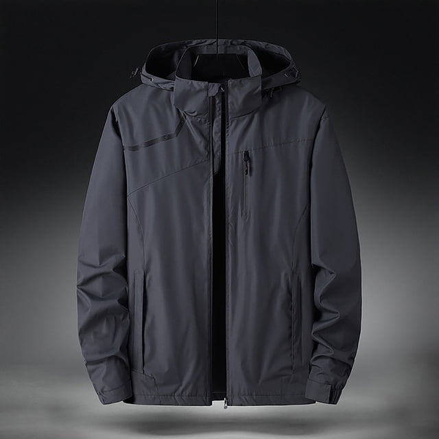 BOOMILK Rain Jackets for Men Fall Winter Solid Color Windproof Rainproof Hooded Coat Breathable Outdoor Jacket Army Green