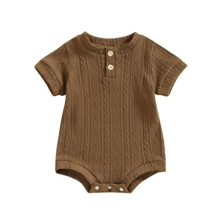 

LisenraIn Baby Cute Summer Baby Boys Girls Knit Jumpsuit Short Sleeve Crew Neck Button Closure Bubble Bodysuits Romper