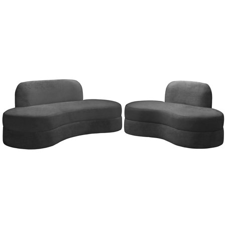 Ultra Vogue Grey Velvet Lounge Sofa Set 2Pcs MITZY Meridian Contemporary