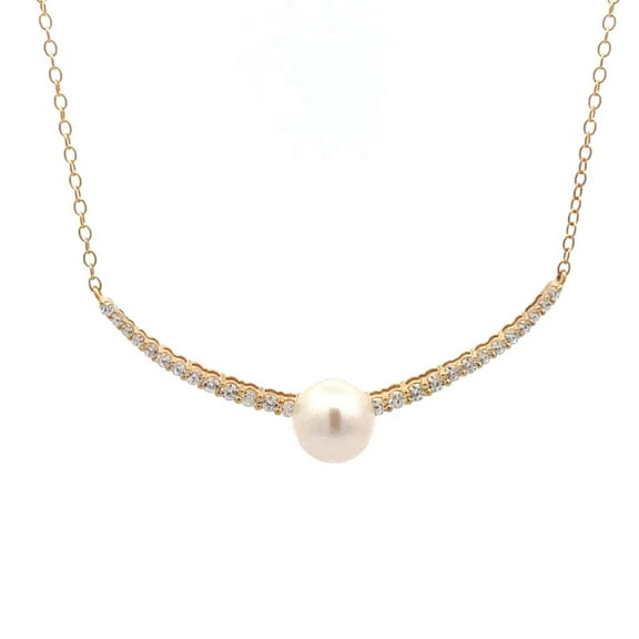 Araiya Fine Jewelry 10K Yellow Gold Lab-Grown Diamond and Pearl Bar Pendant for Women with Gold Plated Silver Cable Chain Necklace (1/2 cttw, VS1 Clarity, D-F Color) 18inch