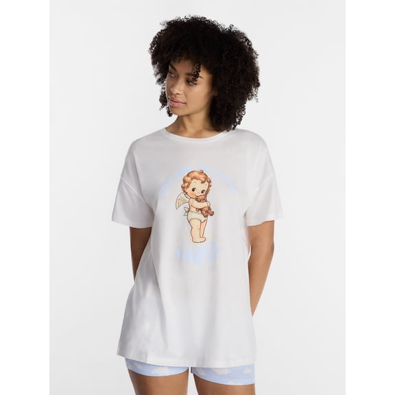 No Boundaries Sleepwear Oversized Graphic Cotton Tee, Women’s and Women’s Plus XXS-3X