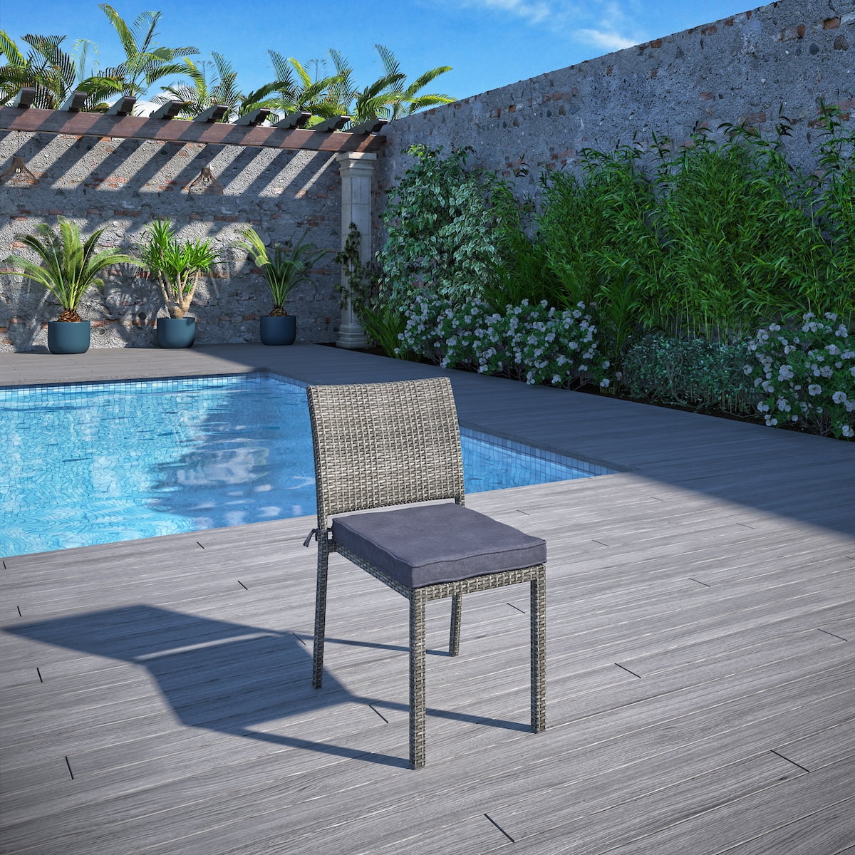 Amazonia Liberty All-Weather Wicker Outdoor Side Chairs, Set of 4, Gray