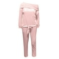 thumbnail image 4 of CILENON Yoga Sets for Women Women's Casual Solid Color Long Sleeved off Shoulder Sweatershirt Sports Suit Two Piece Travel Outfits for Women Two Piece Sweatsuit Sets for Women (Pink,XXL), 4 of 6