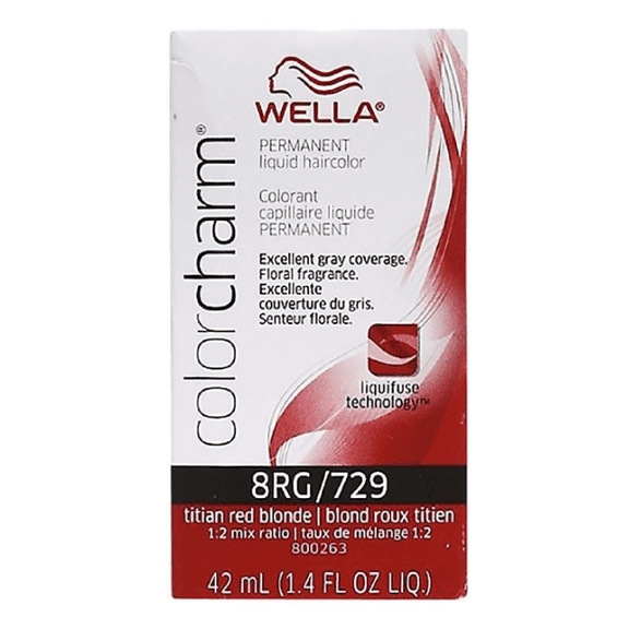 Wella COLOR CHARM, HAIR COLOR Liquid Haircolor 729/8RG Titian Red Blonde, 1.4 Oz