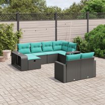 vidaXL 10 Piece Patio Sofa Set with Cushions Black Poly Rattan