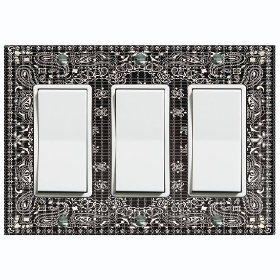 Metal Light Switch Plate Cover Black Floral Bandana Paisley Tile Pattern TIL046