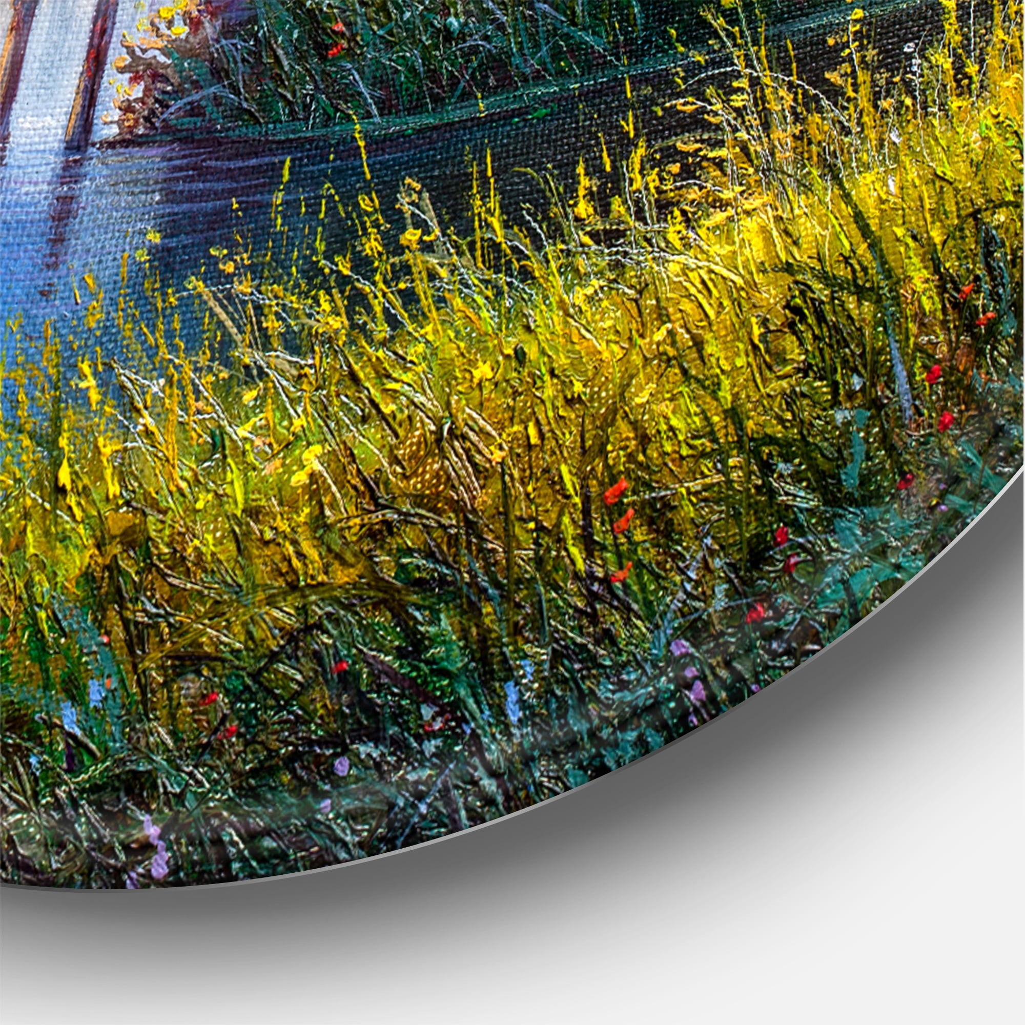 Designart 'Sunrise Glow and The Awakening Spring Forest' Lake House Circle Metal Wall Art 36x36 - Disc of 36