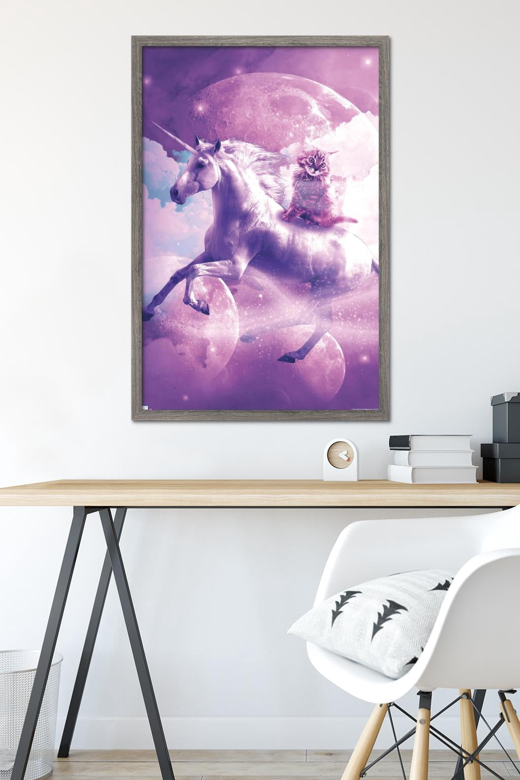 James Booker - Kitty Cat Riding On Space Galaxy Unicorn Wall Poster, 22.375" x 34" Framed