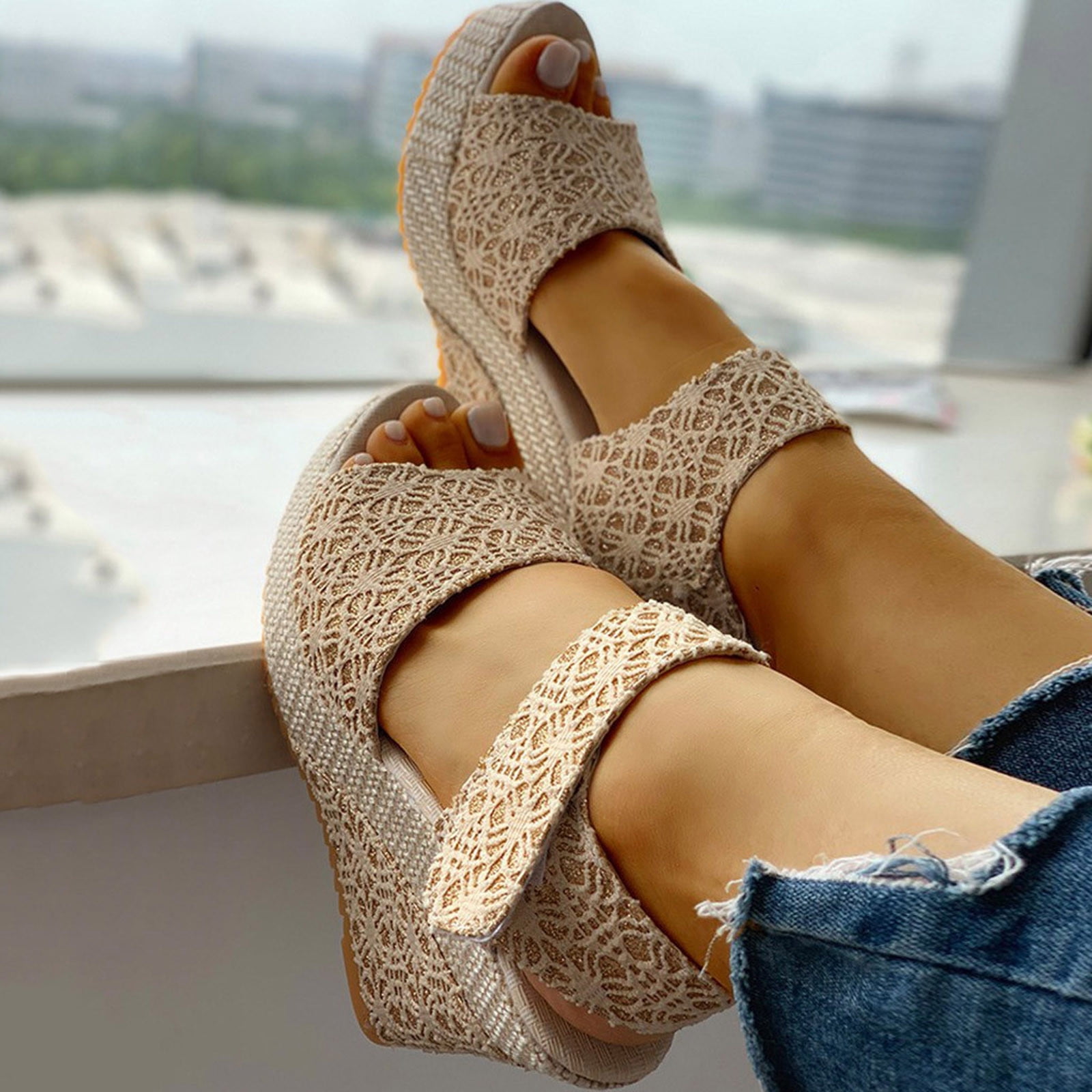 Dvkptbk Womens Open Toe Espadrilles Dressy Platform Sandals Buckle Ankle Strap Stylish Wedges Sandals Summer
