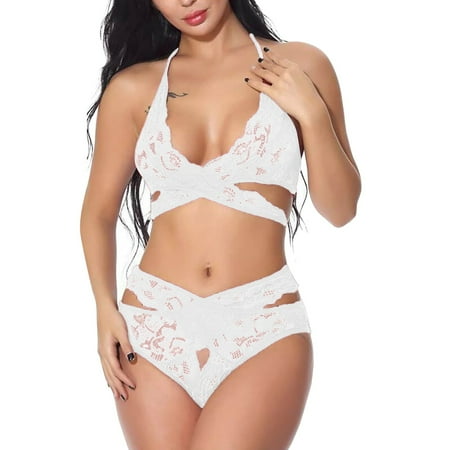 

ERTUTUYI Ladies See Through Lace Eyelashes Lace Backless Extremely Seductive Interest Onesie