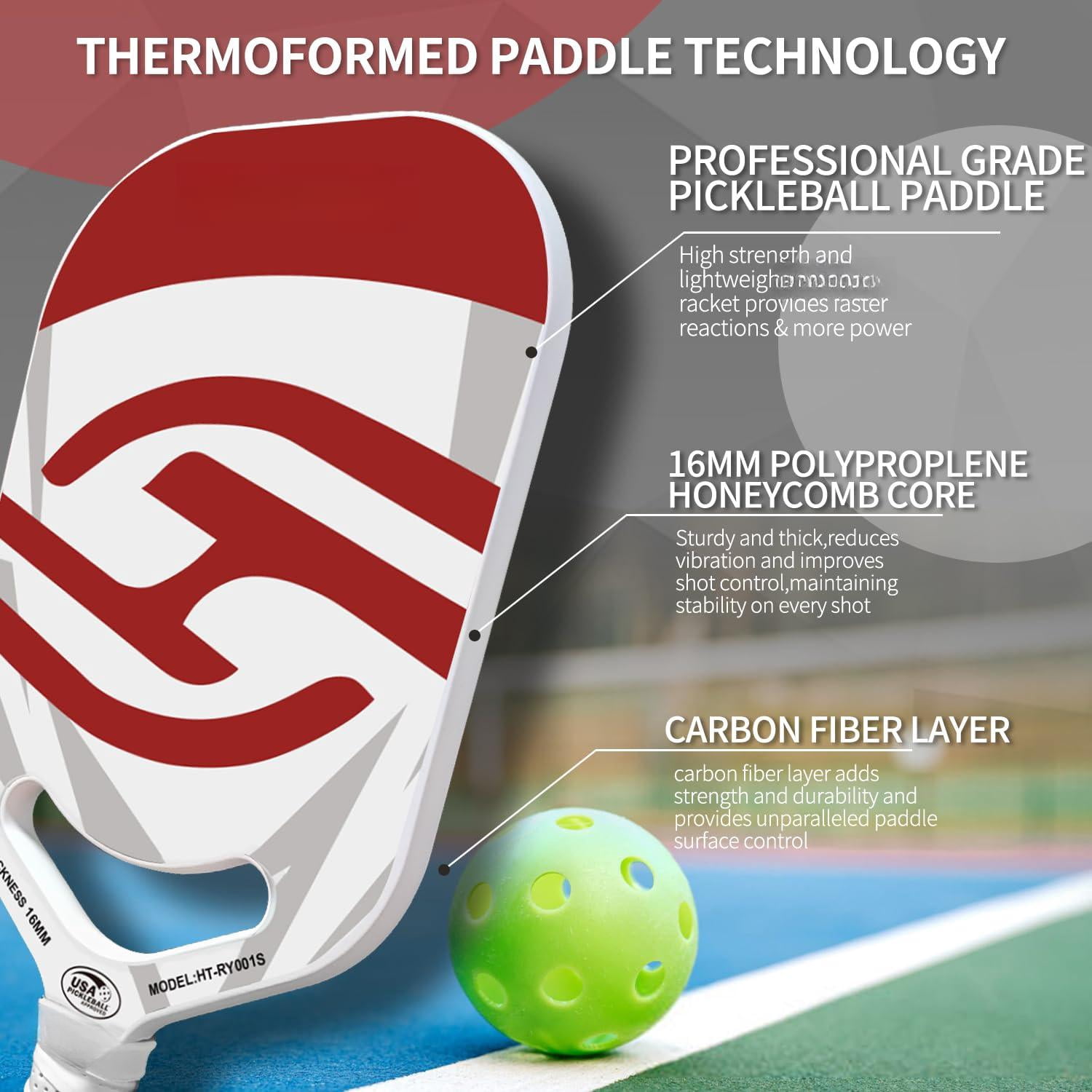 Pickleball Paddles | T700 Carbon Fiber Paddle With Aero Throat Hot-press Moulding 16mm Polymer Core Specifically Engineered For Swing Speed And Manoeuvrability
