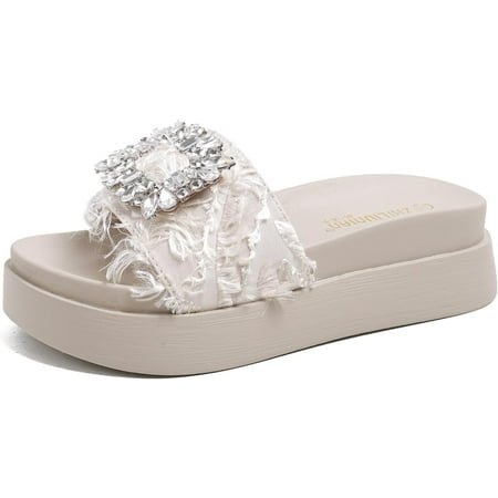

Women s Rhinestones Platform Sandals Slides Sparkly Crystal Summer Open Toe Slip-on Comfort Soft Sole Home Outdoor Non-Slip Slipper