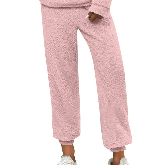 GILIGEGE Women's Fuzzy Fleece Pajama Pants Warm Winter Lounge Pj Pants Cozy Comfy Sweatpants Flannel Fluffy Pajama Pants Sleep Bottoms Flannel Pj Pants Women Fuzzy Sleepwear Pink XXL