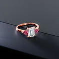 thumbnail image 4 of Gem Stone King 18K Rose Gold Plated Silver White Moissanite and Pink Tourmaline 3-Stone Ring for Women (2.07 Cttw, 8X6MM Emerald Cut and 3.5 Trillion, Gemstone Birthstone, Size 6), 4 of 4
