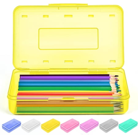 Pencil Case Large Hard Pencil Box Bulk Clear Crayon Box Marker Pen Organizer Plastic Storage Container with Snap Lid Stackable Art Craft Organizer Back to School Supplies Yellow