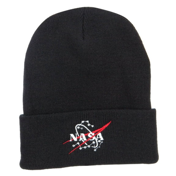 NASA Logo Embroidered Long Beanie - Black OSFM