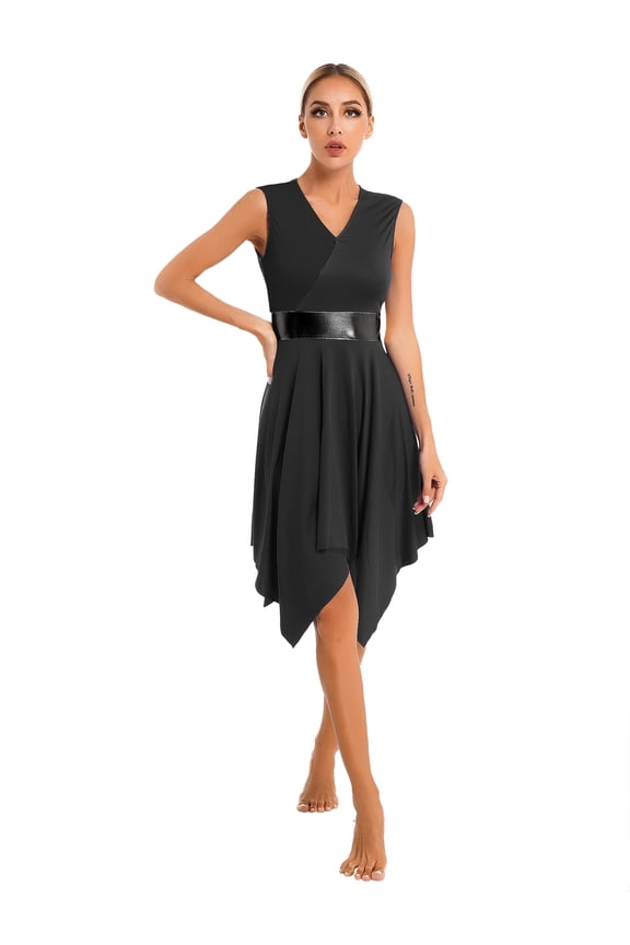 Women's Asymmetrical Praise Dance Sleeveless Color Block Liturgical Worship Dance Dress