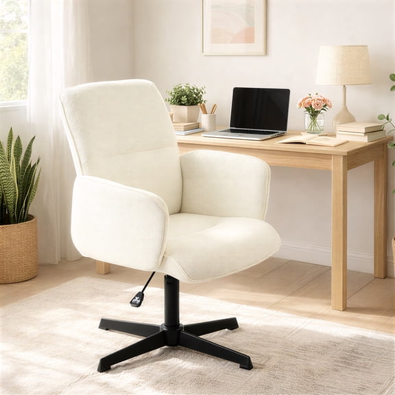 FurnitureR Aceent Chairs Adult Fabric Mid Back Indoor Residential 360 Degree Swivel and Height Adjustment Office Chairs, White