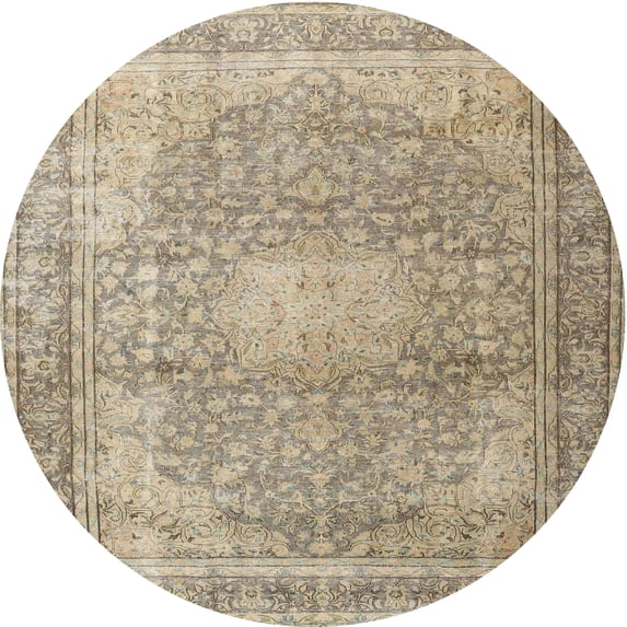 Ahgly Company Machine Washable Indoor Round Traditional Dark Almond Brown Area Rugs, 3' Round