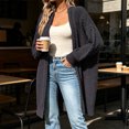 thumbnail image 3 of Hrsba Cable Knit Sweaters for Women Solid Color V Neck Oversized Long Knit Pullover Sweater, 3 of 6