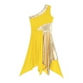 thumbnail image 5 of TiaoBug Women's One Shoulder Liturgical Praise Dance Dress Lyrical Worship Dancewear Color Block Performance Costume Yellow M, 5 of 7