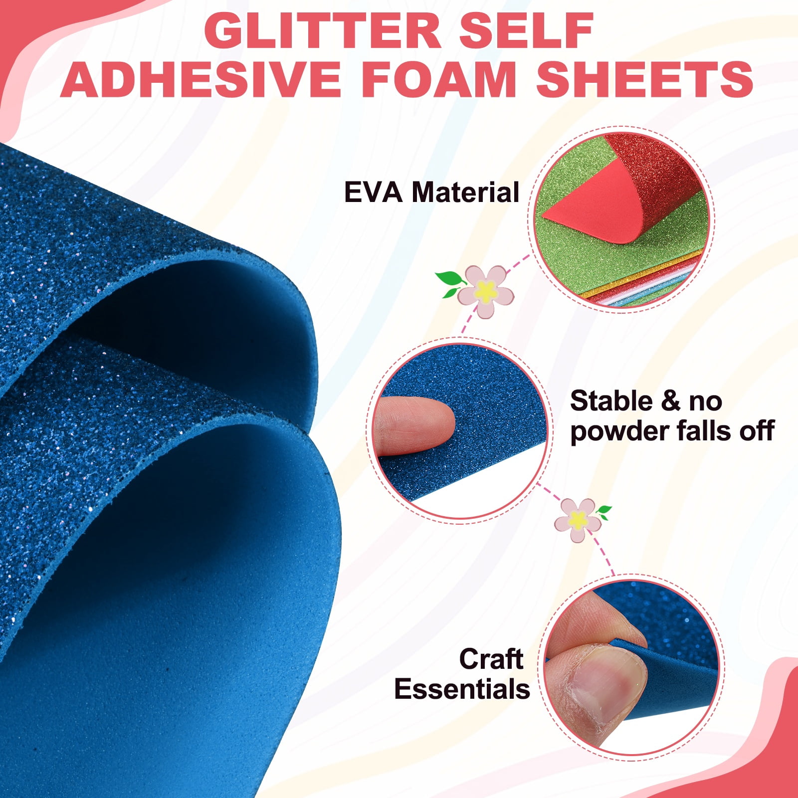 Uxcell 15 Pcs EVA Foam Sheet, 11.8 x 7.9 Inch 2mm Thick Glitter  Foam Sheets Sparkle Foams Paper for Classroom Scrapbooking DIY Handcraft Art Craft Project, Dark Blue