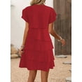 thumbnail image 6 of Women'S Elegant Chiffon Ruffle Tiered Layered Crewneck Flutter Sleeve Cocktail Party Flowy Midi Dress Wine Red XL, 6 of 7