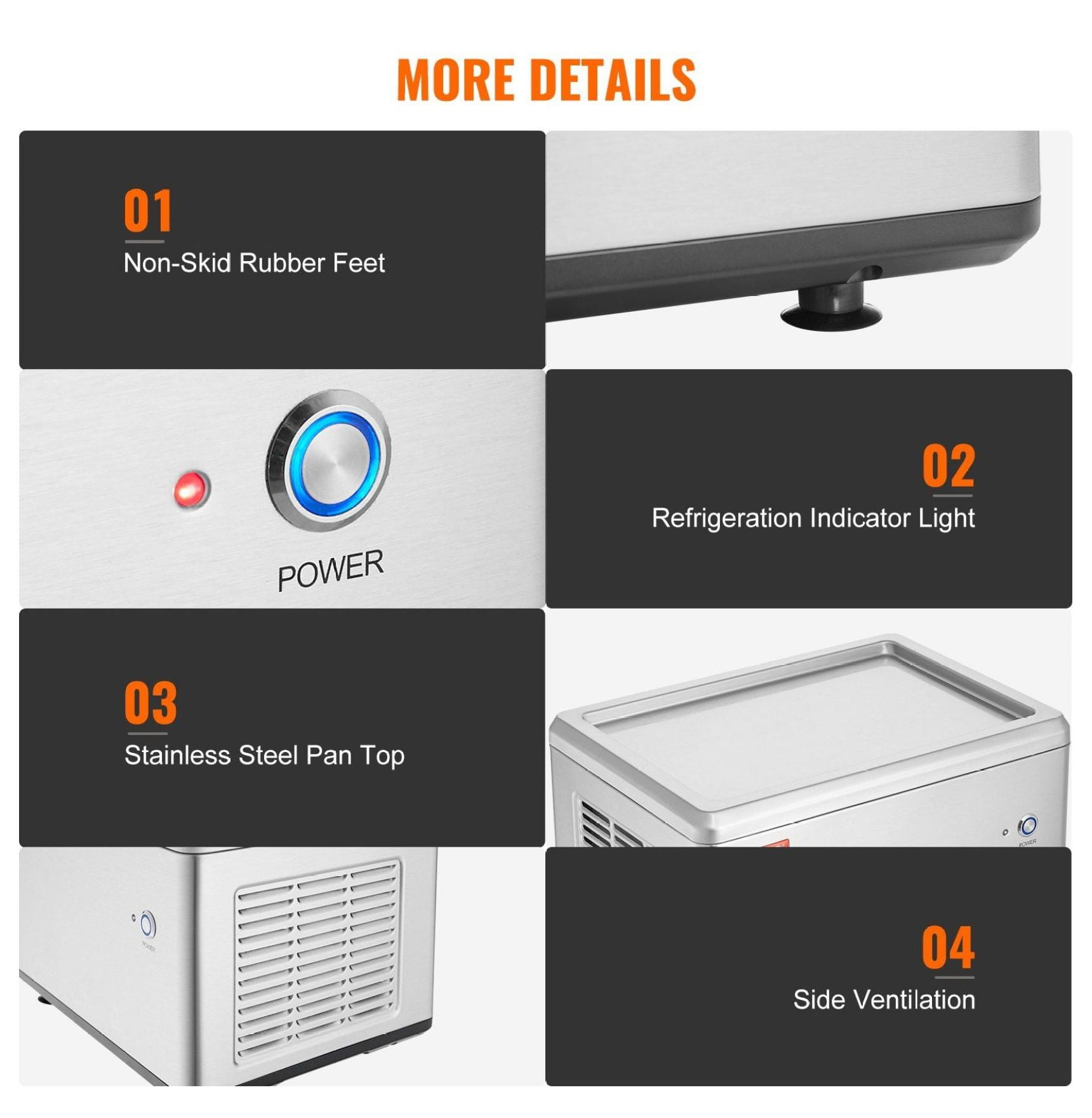 Fried Ice Cream Roll Machine, 12.6" Stainless Steel Pan Maker with Compressor & 2 Scrapers, Frozen Yogurt Ice Cream Roller for Home & Commercial Use