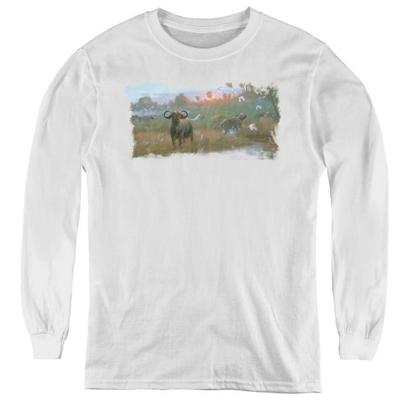Wildlife Cape Buffalo Youth Long Sleeve T-Shirt White
