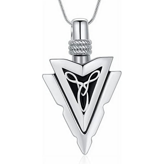 Cremation Jewelry for Ashes Stainless Steel Urn Pendant Necklace for Women Men Cool Spearpoint Arrowhead Memorial Keepsake Ash Jewelry-Stainless Steel Pendant For Women Men