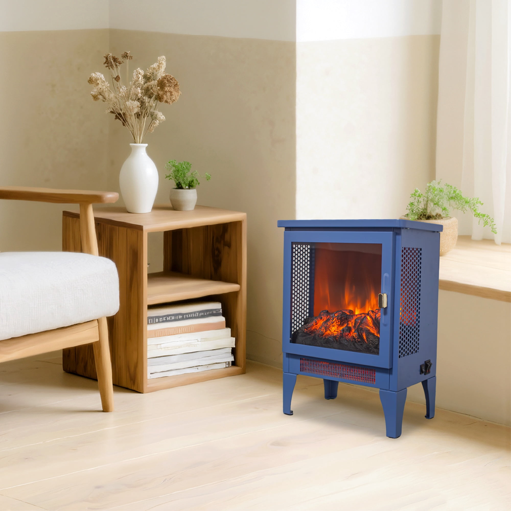 18'' Electric Fireplace Heater, Freestanding Fireplace Heater Stove, Infrared Quartz Electric Fireplace with 3D Realistic Flame Effects, Fireplace Stove with Overheat Protection, CSA Certified, Blue