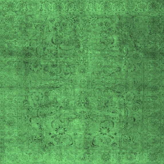 Ahgly Company Machine Washable Indoor Square Persian Emerald Green Traditional Area Rugs, 8' Square