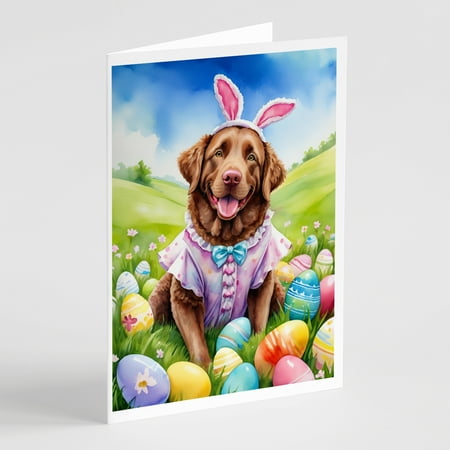 Chesapeake Bay Retriever Easter Egg Hunt Greeting Cards Pack of 8 7 in x 5 in
