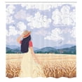 thumbnail image 2 of Ambesonne Clouds Shower Curtain, Woman Wheat Field Cartoon, 69"Wx70"L, Pastel Purple Almond and Tan, 2 of 4