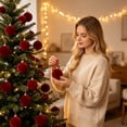 thumbnail image 2 of Yhmxh 6 Pcs Velvet Christmas Ball Ornaments, 3.15 Inch Flocked Christmas Tree Decor Balls, Soft Plush Xmas Hanging Baubles Set for Christmas Tree, Wreath, Holiday Indoor Home Party Decoration, 2 of 6
