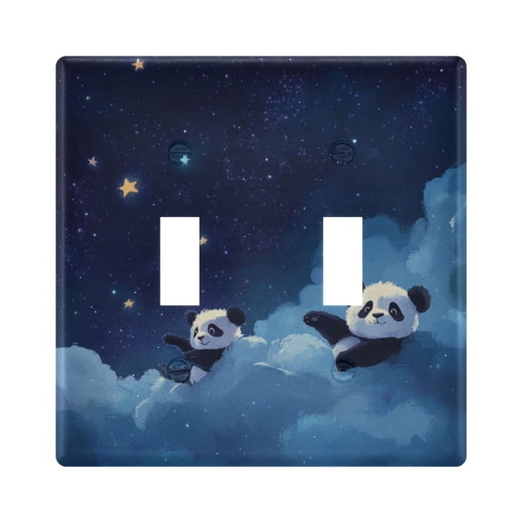 Cute Pandas Lying on Clouds Stars Light Switch Cover Electrical Outlet Cover Replaceable Wall Plates 2-Gang