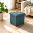 thumbnail image 7 of Storage Ottoman Cube Folding Teal Fabric for Small Space Living Room Use, 7 of 7