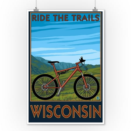Wisconsin - Mountain Bike Scene - Ride the Trails - Lantern Press Artwork (9x12 Art Print, Wall Decor Travel (Best Bike Trails In Wisconsin)