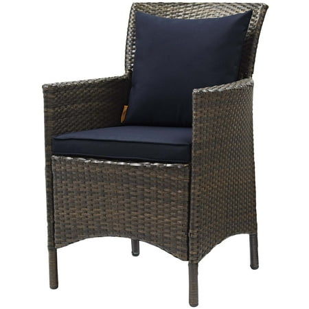 Balcony Dining Furniture Modern Contemporary Urban Design Outdoor Patio Balcony Garden Furniture Side Dining Chair Armchair, Rattan Wicker, Navy Blue Brown ()