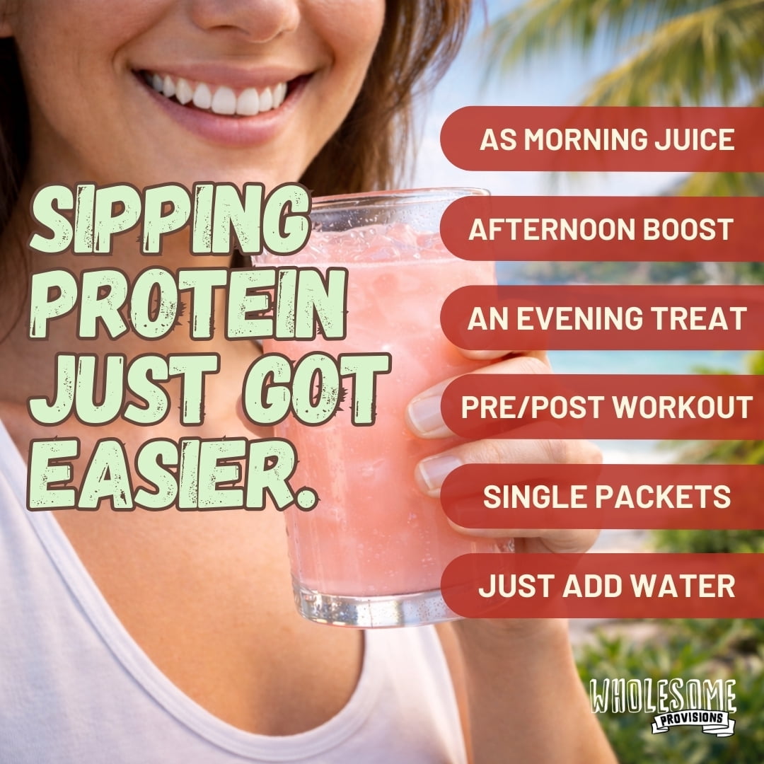 Protein Fruit Drink Mix, 15g Protein, Low Sugar, Collagen + Prebiotics, No Artificial Colors or Dyes, Refreshing by Wholesome Provisions(Pack of 5 Strawberry Kiwi)